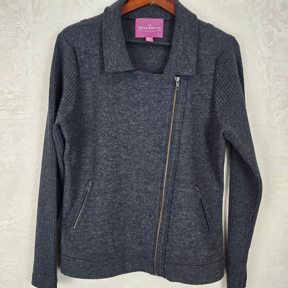 Savile Row Co Women's 100% Wool Asymmetric Zip Moto Jacket Charcoal Grey XL